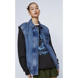 Nasty Gal Sleeveless Denim Best Jacket Oversized Y2K Punk Hipster Casual Small